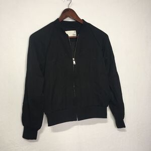 Aritzia Wilfred Free Bomber Black Jacket With Palm Tree  Embroidery Sz XXS